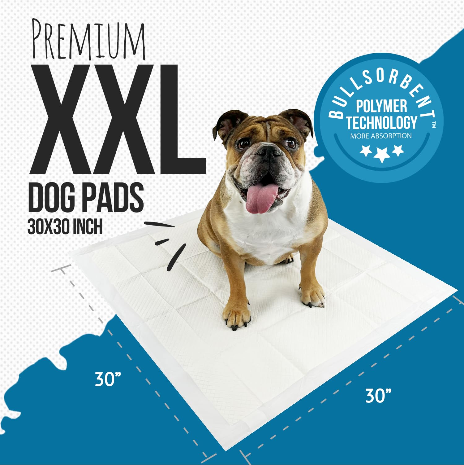 Bulldogology Almohadillas para orina para cachorros XXL con cinta adhesiva, almohadillas de entrenamiento extra grandes para perros (30 x 30), 6 capas con tecnología de polímero Bullsorbent de secado