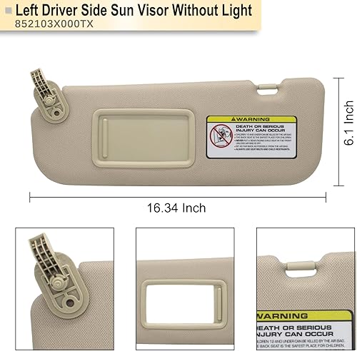 Miniatura 4 de Reemplazo del parasol del lado izquierdo del conductor compatible con Hyundai Elantra 2011 2012 2013 2014 2015 Reemplazo # 852103X000TX Color Beige