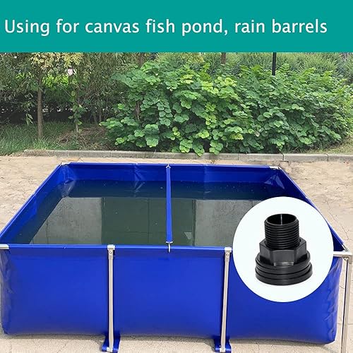 Miniatura 2 de Conector de tanque de agua de mamparo de PVC con doble rosca para barriles de lluvia, acuarios, tanques de agua, bañeras, piscinas, espiga, negro,