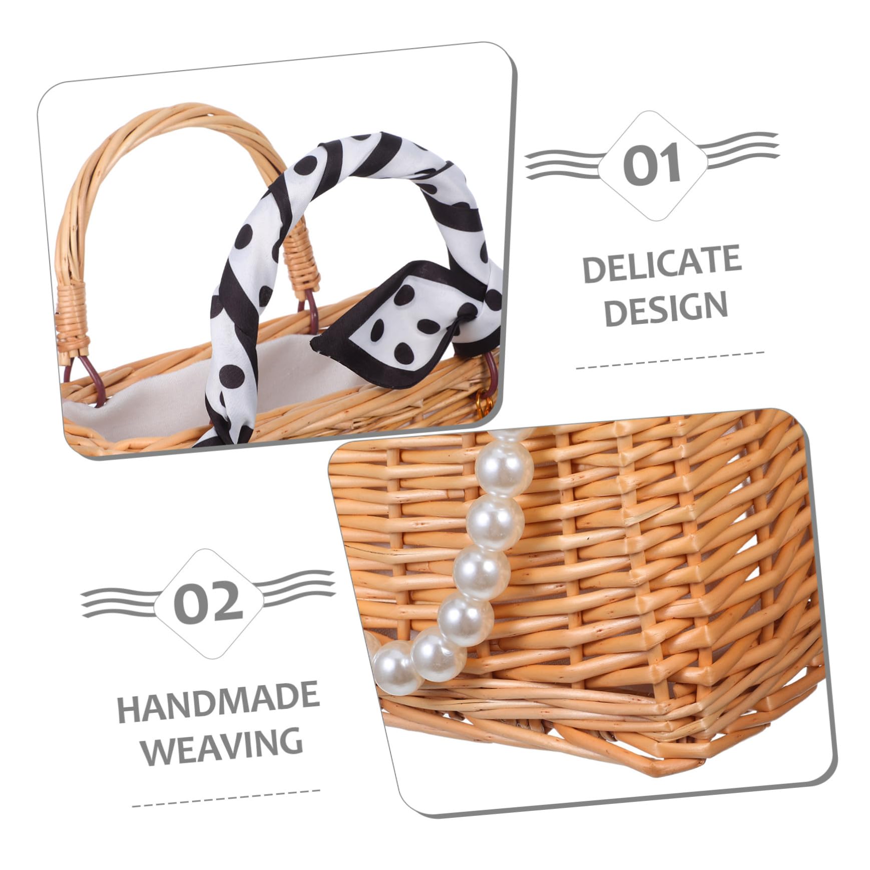 ABOOFAN Rattan Woven Handbag con Asa de Perlas Falsas Bolso Mano Versátil para Bodas Playa y Decoración del Hogar Diseño Abierto para Fácil