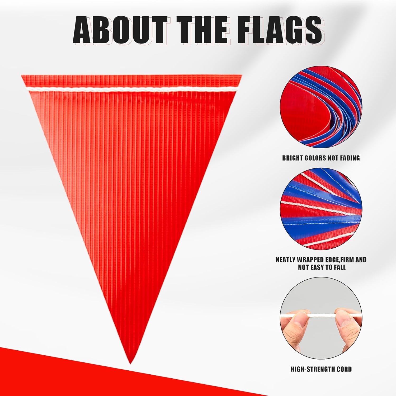 Safety Warning Pennant Banner Flags – 105FT OSHA High Visibility Colored Triangle Flags for Construction Zones, Roadwork, and Hazard Areas(BLUE+RED,45PCS) - Image 6
