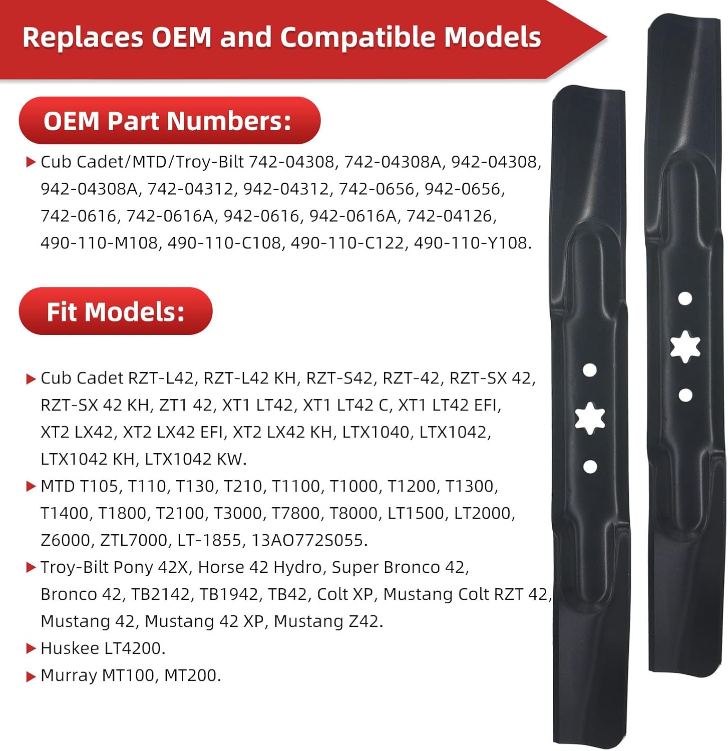 942-04308 42 inch High-Lift Lawn Mower Blades for MTD/Cub Cadet/Troy-Bilt Replaces 942-04308A 942-04312 742-04312(2 Pack)