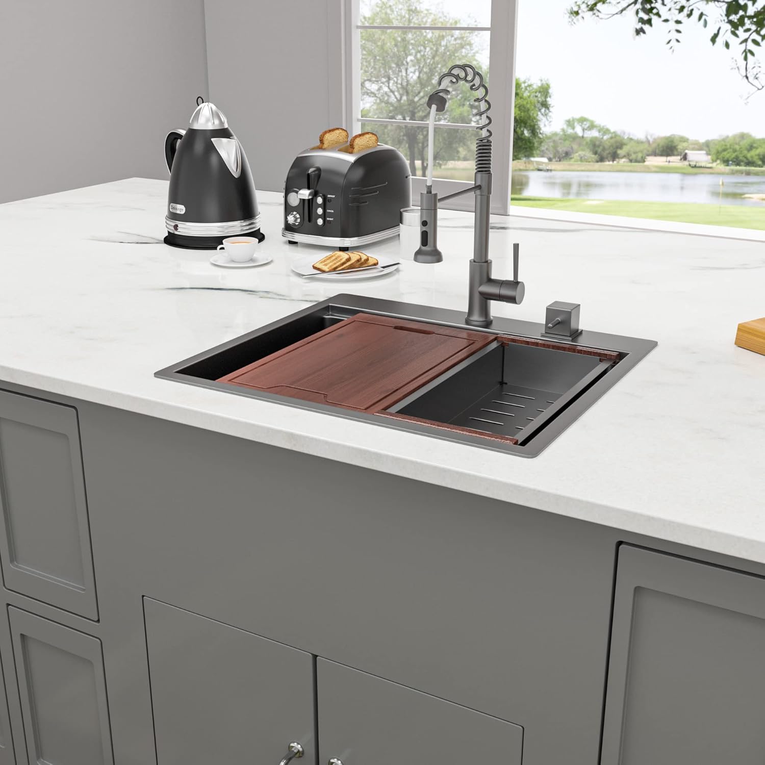 Blасk Frіdау - 60% оƒƒ Lordear 25x22 Drop In Kitchen Sink Ledge Workstation Gunmetal Black 16 Gauge Stainless Steel Single Bowl Topmount Kitchen Sink Basin