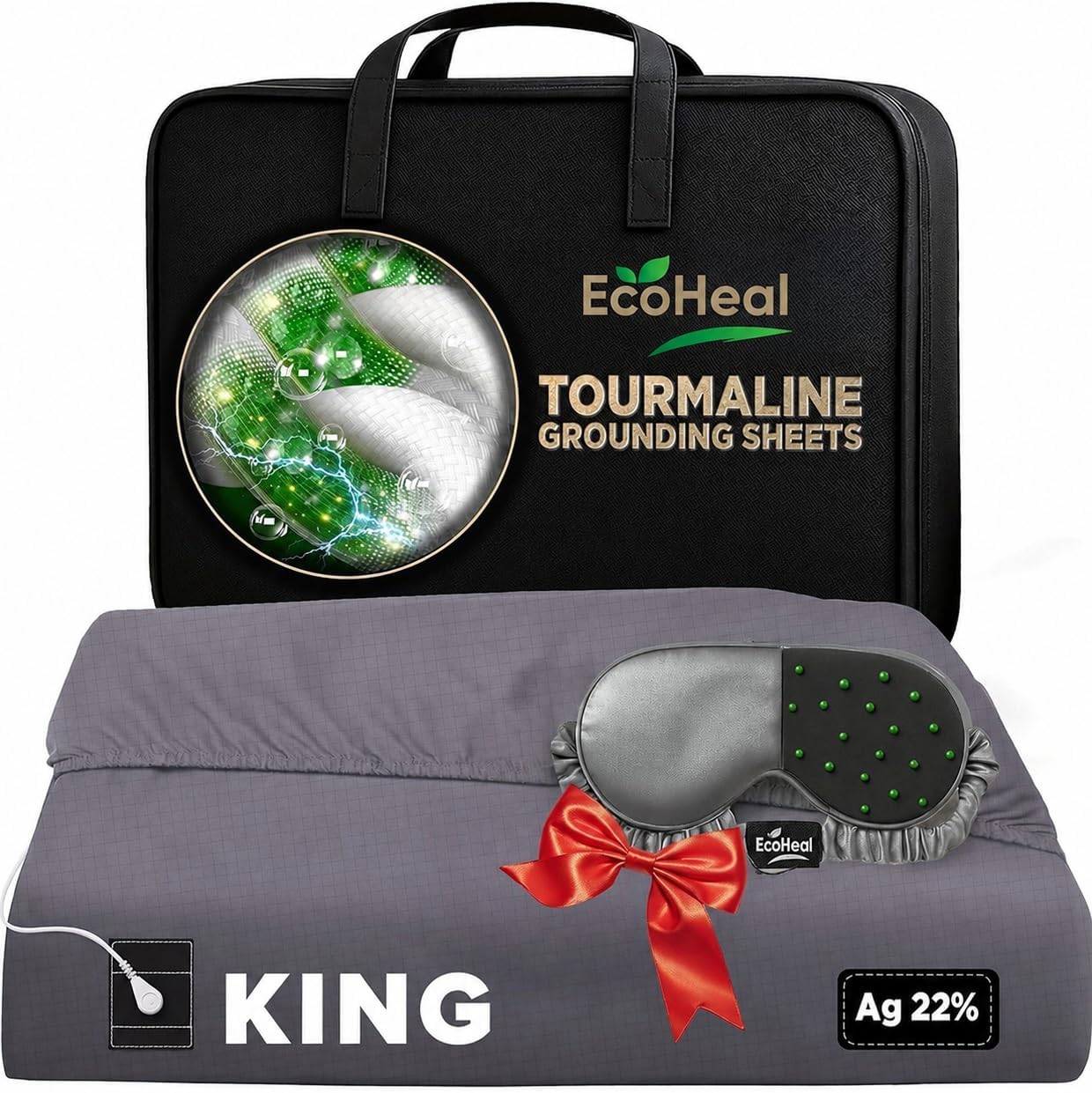 Luxury Tourmaline Grounding Sheets 20% Silver Fiber, 76% Tourmaline Cotton, 4% Silk, Quality Certified Grounded Well Bed Sheet - Conductive Earth Fitted Sheet for Better Sleep (King, Grey)