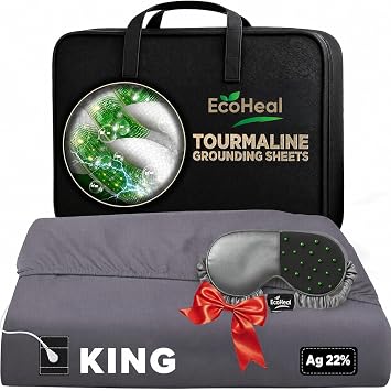 Luxury Tourmaline Grounding Sheets 20% Silver Fiber, 76% Tourmaline Cotton, 4% Silk, Quality Certified Grounded Well Bed Sheet - Conductive Earth Fitted Sheet for Better Sleep King, Grey