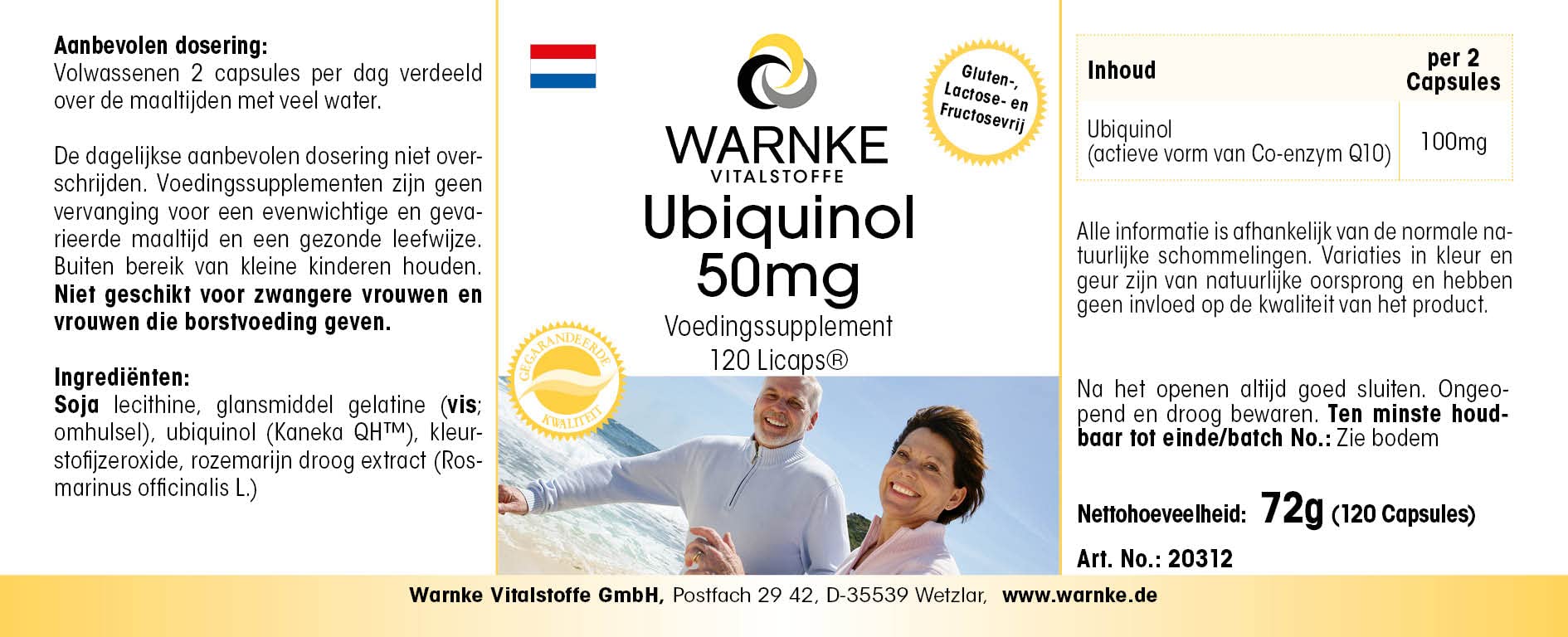 Ubiquinol Kaneka QH - 120 Kapseln - Coenzym Q10 aktive Form - hochdosiert | Warnke Vitalstoffe - Deutsche Apothekenqualität