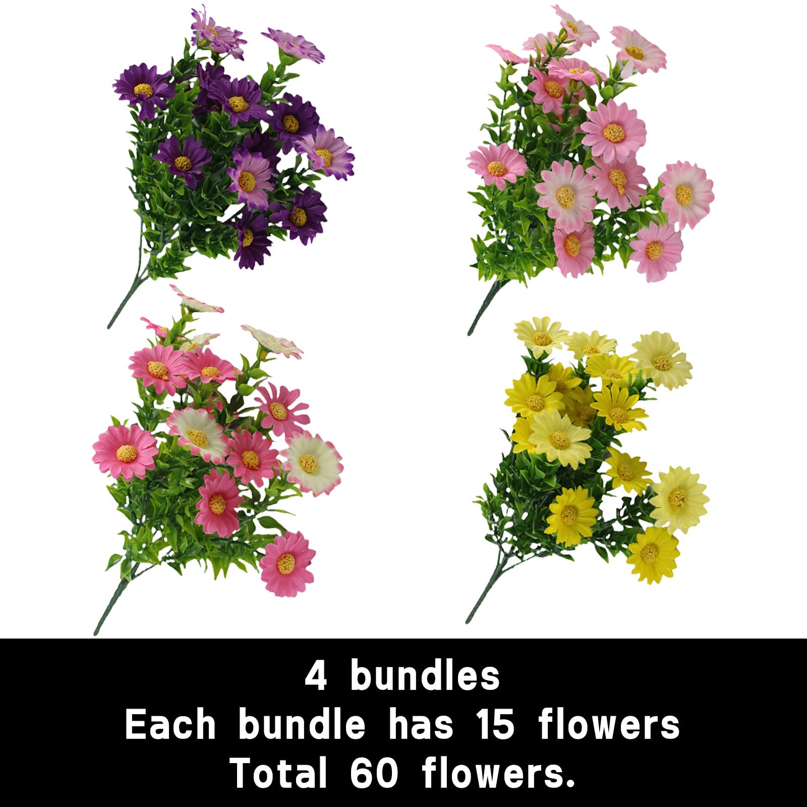 astylishome Small Artificial Flowers Outdoor UV Resistant Flower Faux Autumn Plants for Fall Decoration Window Farmhouse Indoor Outside Decor Pink Yellow Purple 2014 - Image 2