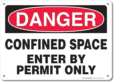 Danger Confined Space Enter By Permit Only Sign, 10x14 Inches, Rust Free .040 Aluminum, Fade Resistant, Made in USA by My Sign Center