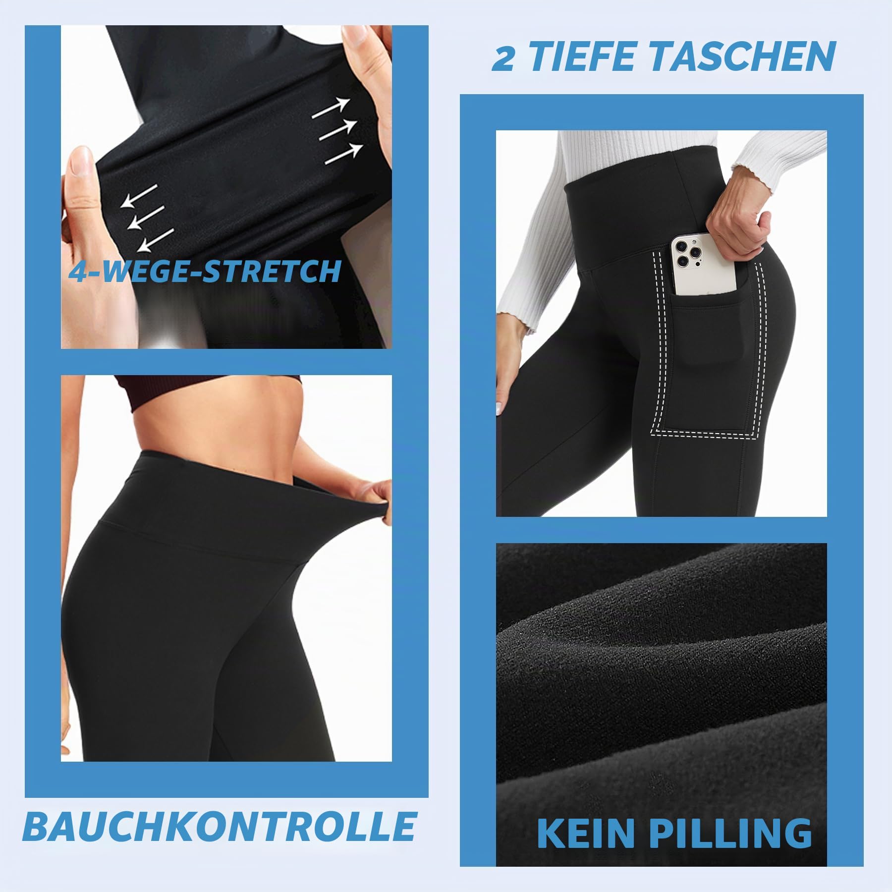 Sundwudu 5er-Pack Leggings mit Taschen für Damen, Bauchkontrolle, hohe Taille, weich, schwarz, Workout-Yogahose