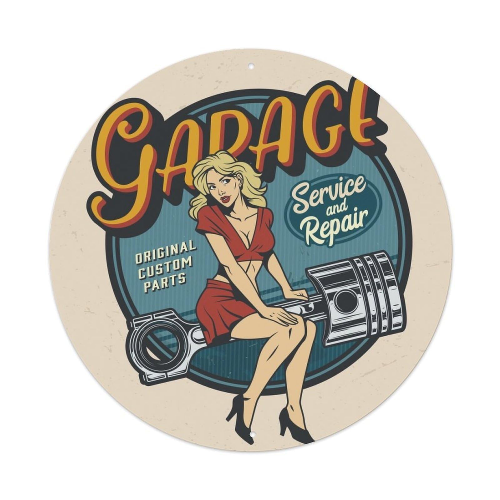 Motorcycle Art Poster Welcome to Garage Service And Repair Vintage Metal Tin Sign Plaque Wall Decor for Cafe, Club, Garden Round Metal Poster 8x8Inch