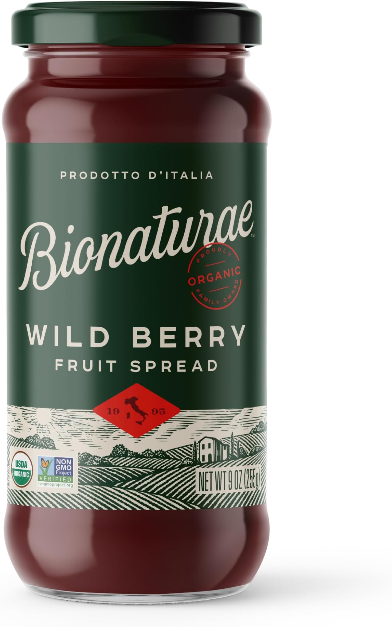 Bionaturae Organic Wild Berry Fruit Spread - Jelly Organic, Non-GMO, USDA Certified, No Sugar Added, No Preservatives, Organic Fruit Jam, Jam Organic, Made in Italy - 9 Oz