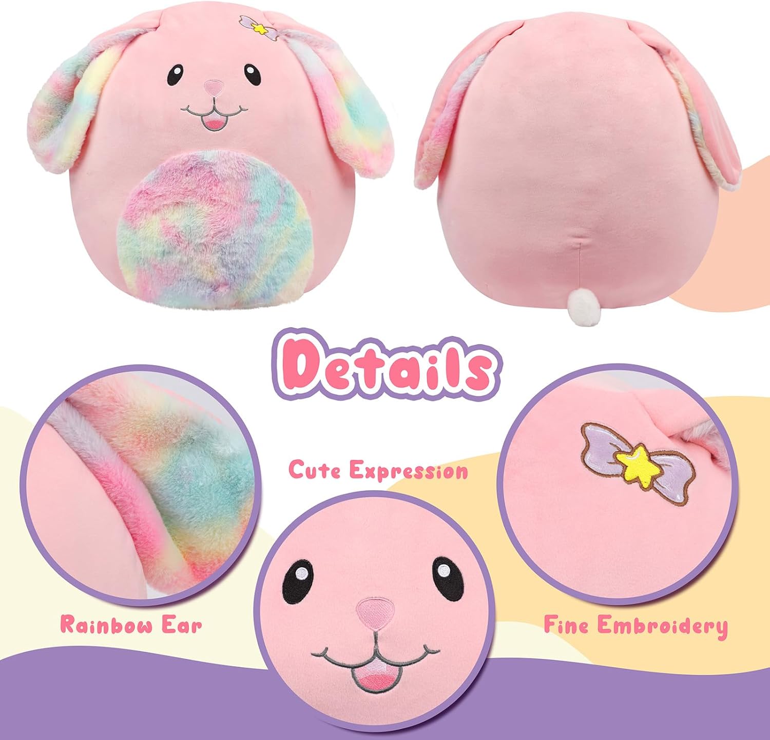 20-Inch Bunny Large Rabbit Plush Pillow with Rainbow Belly Soft Jumbo Bunny Plush Toy Giant Cute Hugging Stuffed Animal Birthday Easter Gifts for Kids Adults