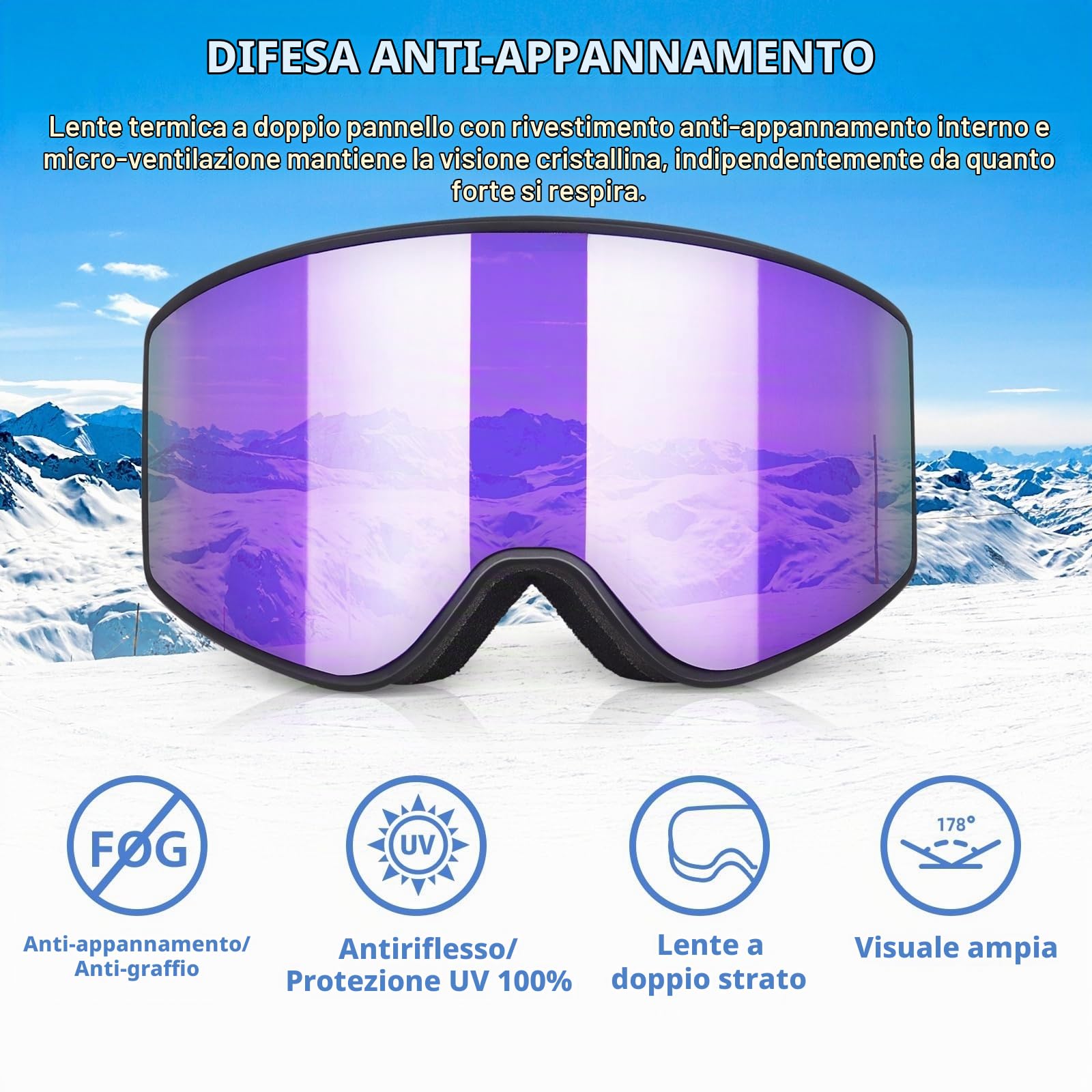 EXP VISION Occhiali da sci Anti Fog Genitore-Bambino di occhiali da neve Protezione UV OTG Occhiali da snowboard per giovani, ragazzi, ragazze, uomini, donne