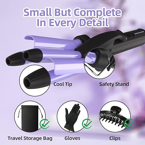 Miniatura 4 de Plancha rizadora de pelo de 12 pulgada, mini rizador de cabello para mujeres, ondas de playa, rizador de 3 barriles con turmalina de cerámica,