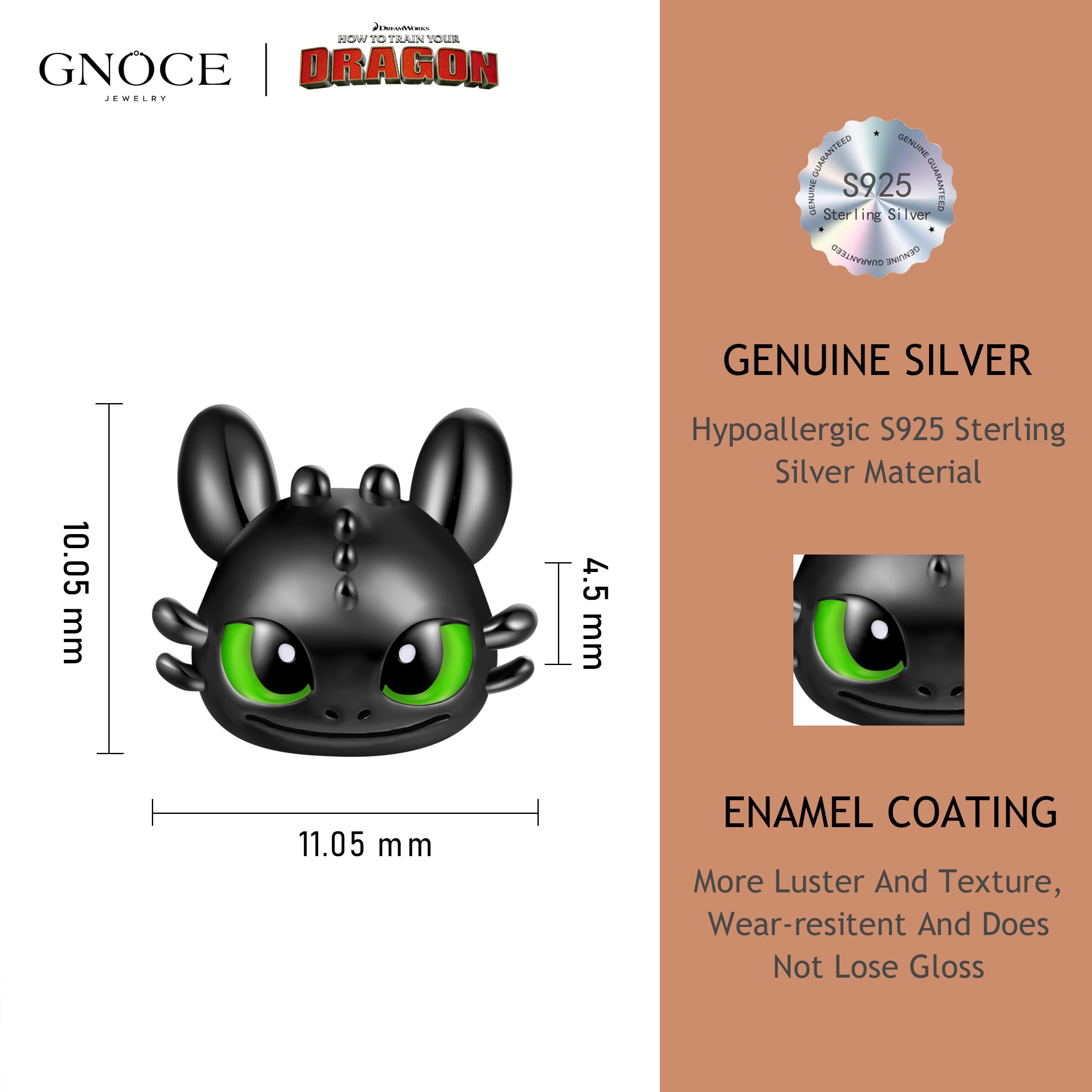 GNOCE Comment Dresser Votre Dragon Édenté Noir Dragon Charm Pendentif En Argent Sterling S925 Pour Bracelet Collier Bijoux Cadeau Pour Femme Et Homme