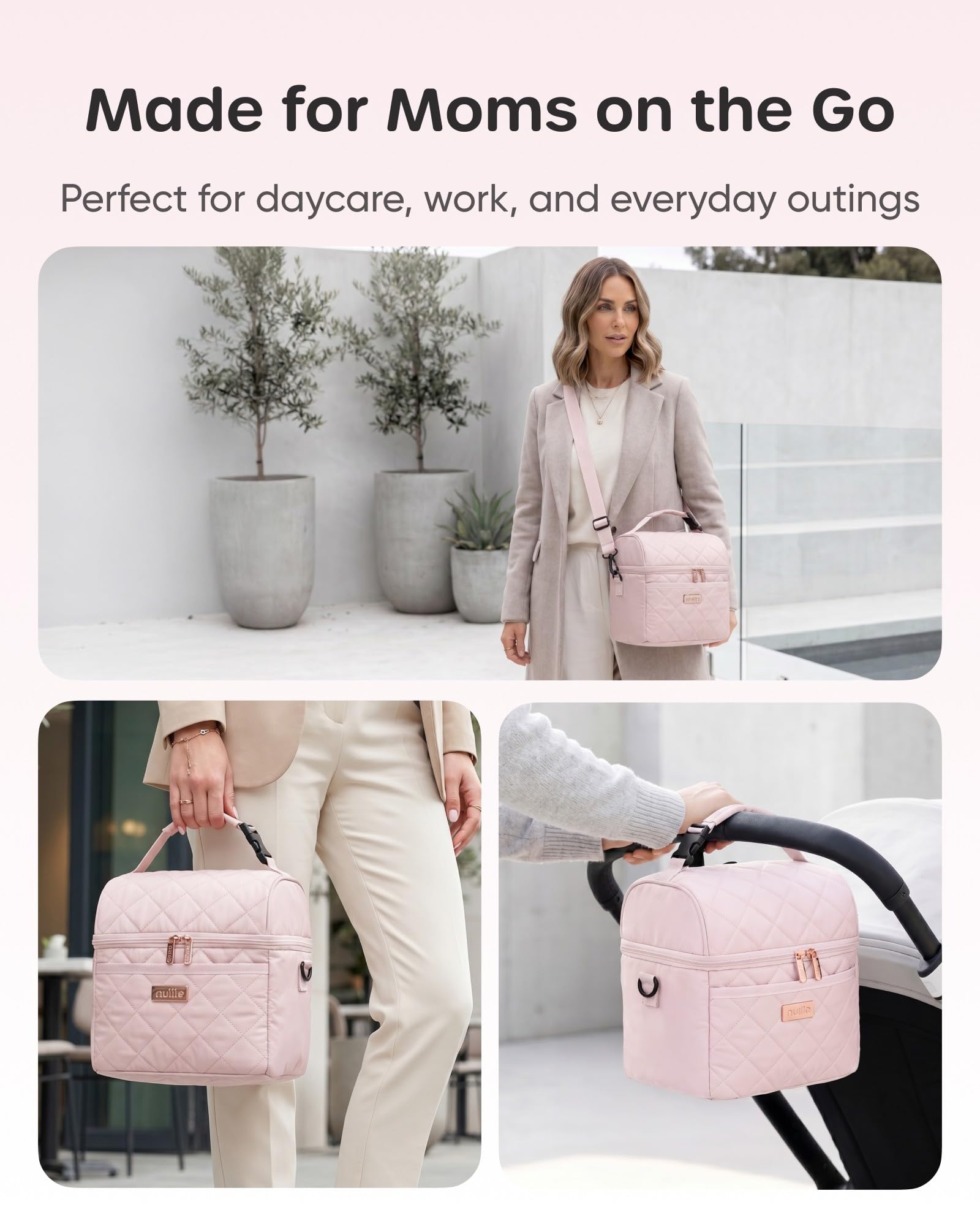 Nuliie Muttermilch Kühltasche mit Eisbeutel passend für 6 Babyflaschen Rose