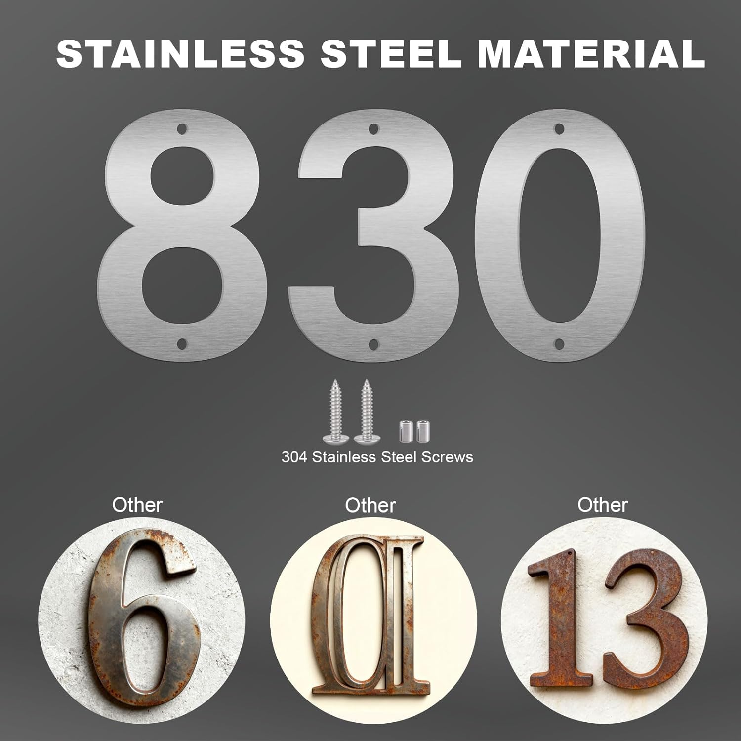 Stainless Steel House Numbers,Stainless Steel Metal Modern Door Garden Mailbox Apartments Outside Farm Decorative Letters Numbers, with Nail Kit, Visibility Signage (Sliver-A, 3 in)