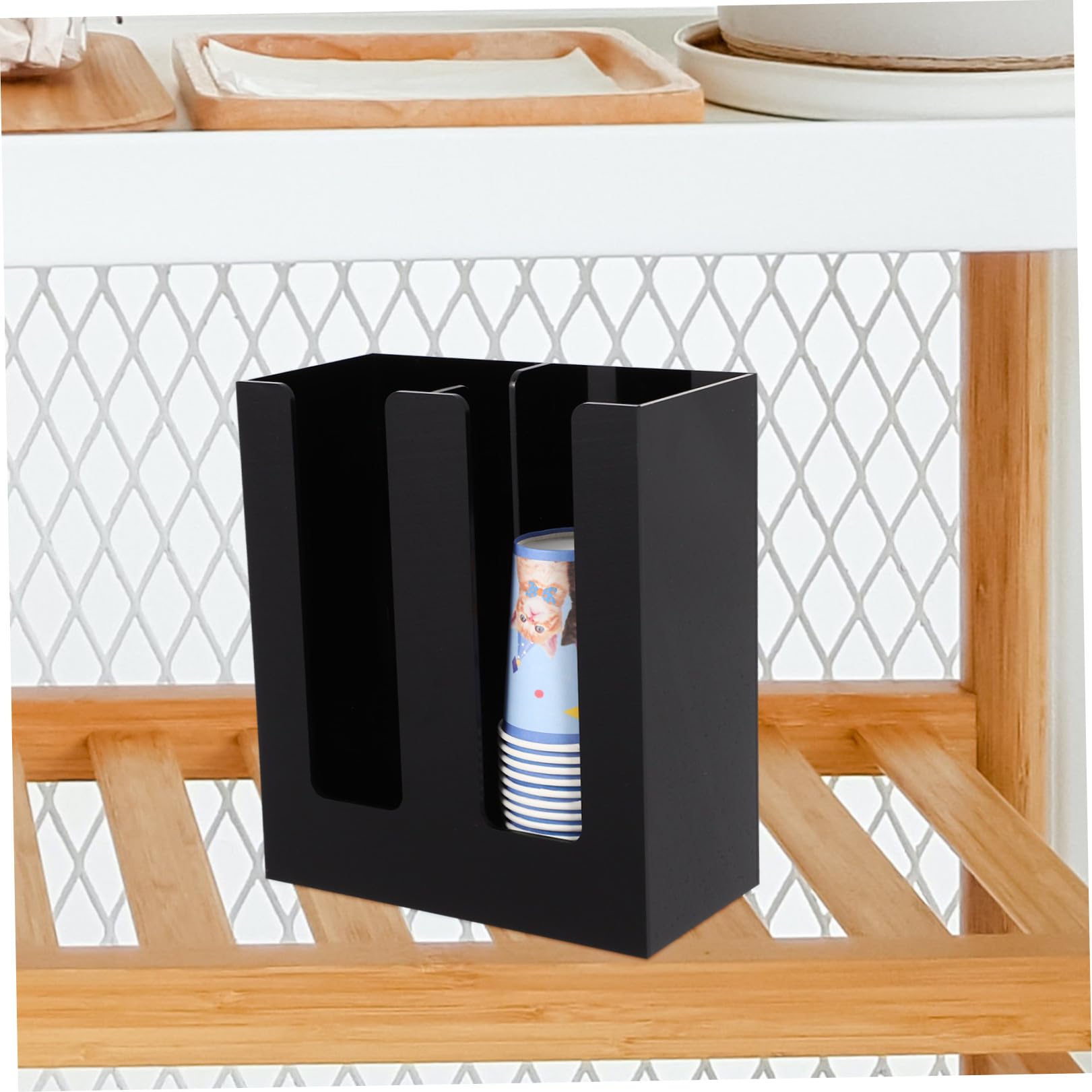 Organisateur Porte-gobelets en Acrylique Noir, Support Mural Bureau pour Rangement Pratique des Gobelets Papier chez Soi