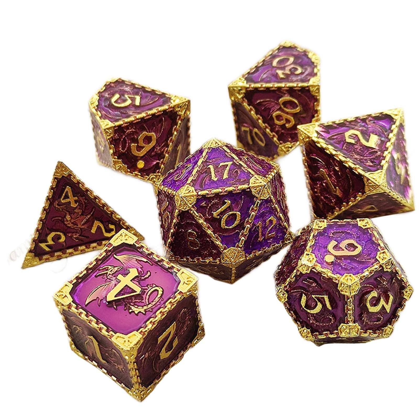 Zestaw kości do gry, 7 sztuk Wielościenny wielostronny zestaw akcesoriów do kasyna Rekwizyty Zaopatrzenie imprezy Odgrywanie ról dla DND dla dorosłych RPG, zielony (Color : Purple Golden)