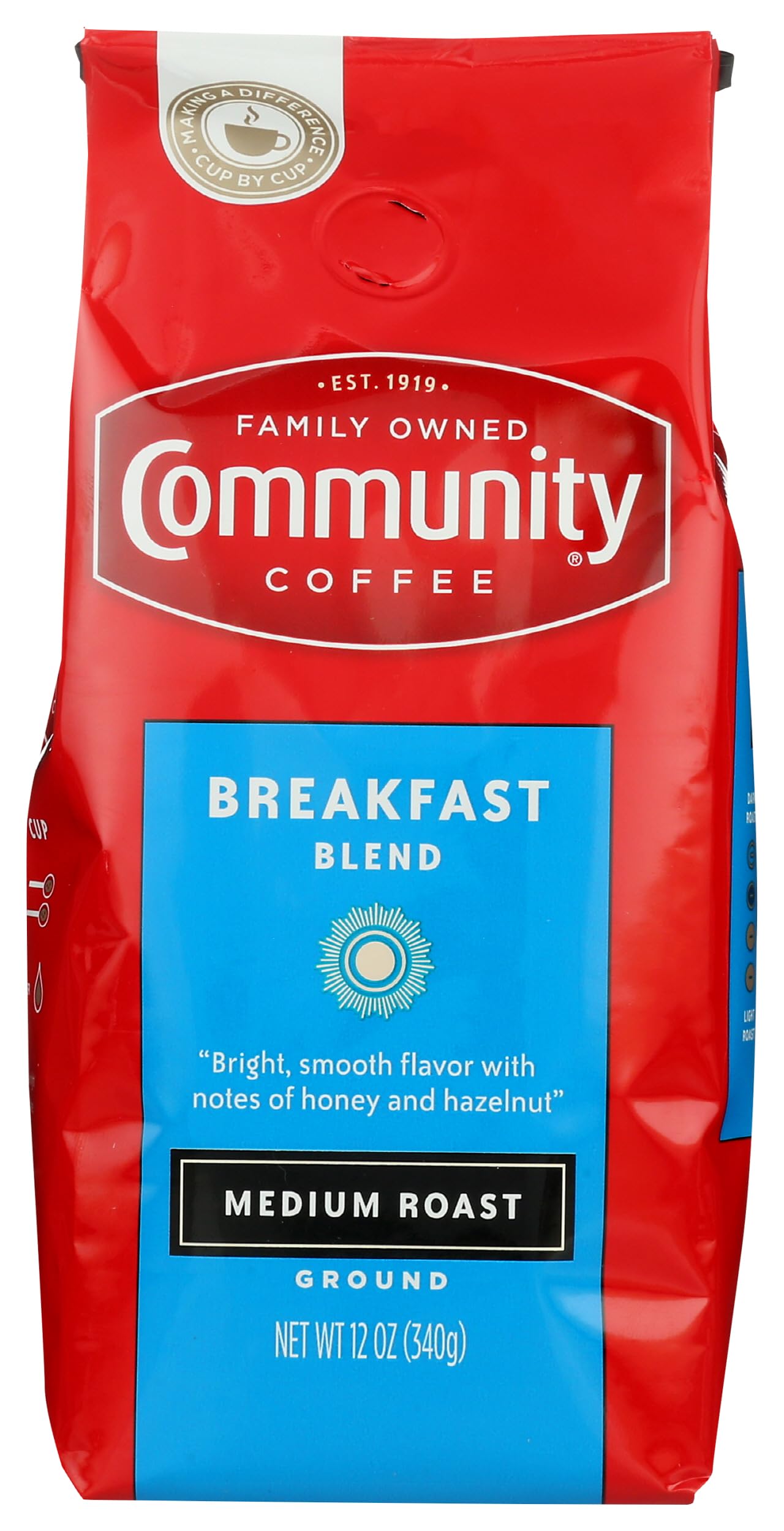 Breakfast Blend Medium Roast Premium Ground 12 Oz Bag, Medium Full Body Smooth Bright Taste, 100% Select Arabica Coffee Beans