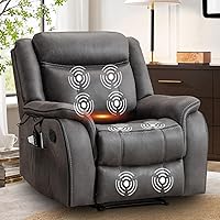 BAMCANFUR Massage Recliner Chair with Heat & Vibration, 39" Wide Faux Leather Wall Hugger, Overstuffed Manual Recliner for Adults, Grey