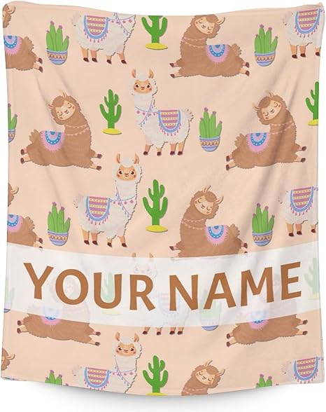 Blanket for Girl Women - 60x80 Inches Cute Llama Throw Gifts - Personalized Brown Soft Fuzzy Blankets for Bed, Couch & Living Room
