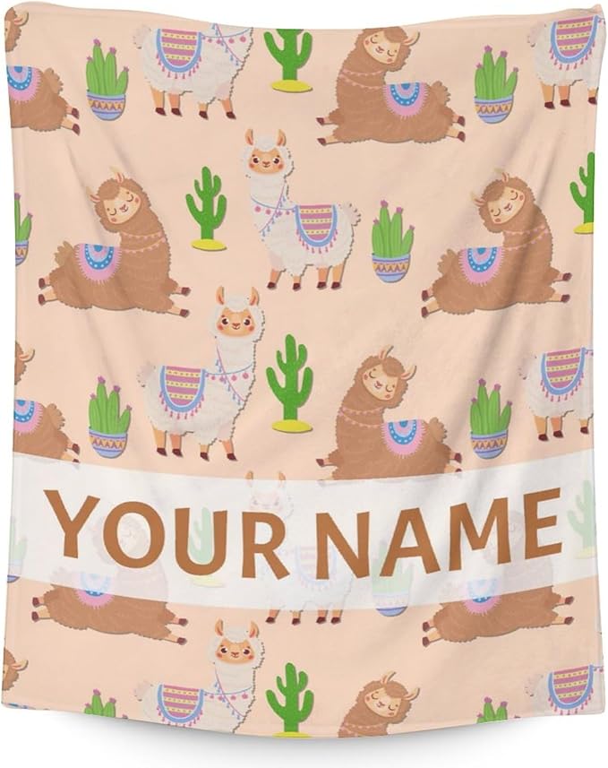 Blanket for Girl Women - 60x80 Inches Cute Llama Throw Gifts - Personalized Brown Soft Fuzzy Blankets for Bed, Couch & Living Room