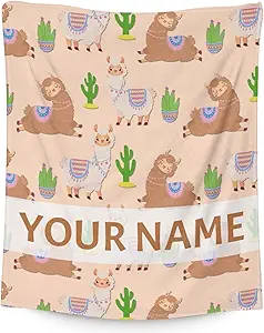 Blanket for Girl Women - 60x80 Inches Cute Llama Throw Gifts - Personalized Brown Soft Fuzzy Blankets for Bed, Couch & Living Room