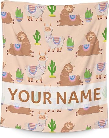 Blanket for Girl Women - 60x80 Inches Cute Llama Throw Gifts - Personalized Brown Soft Fuzzy Blankets for Bed, Couch & Living Room