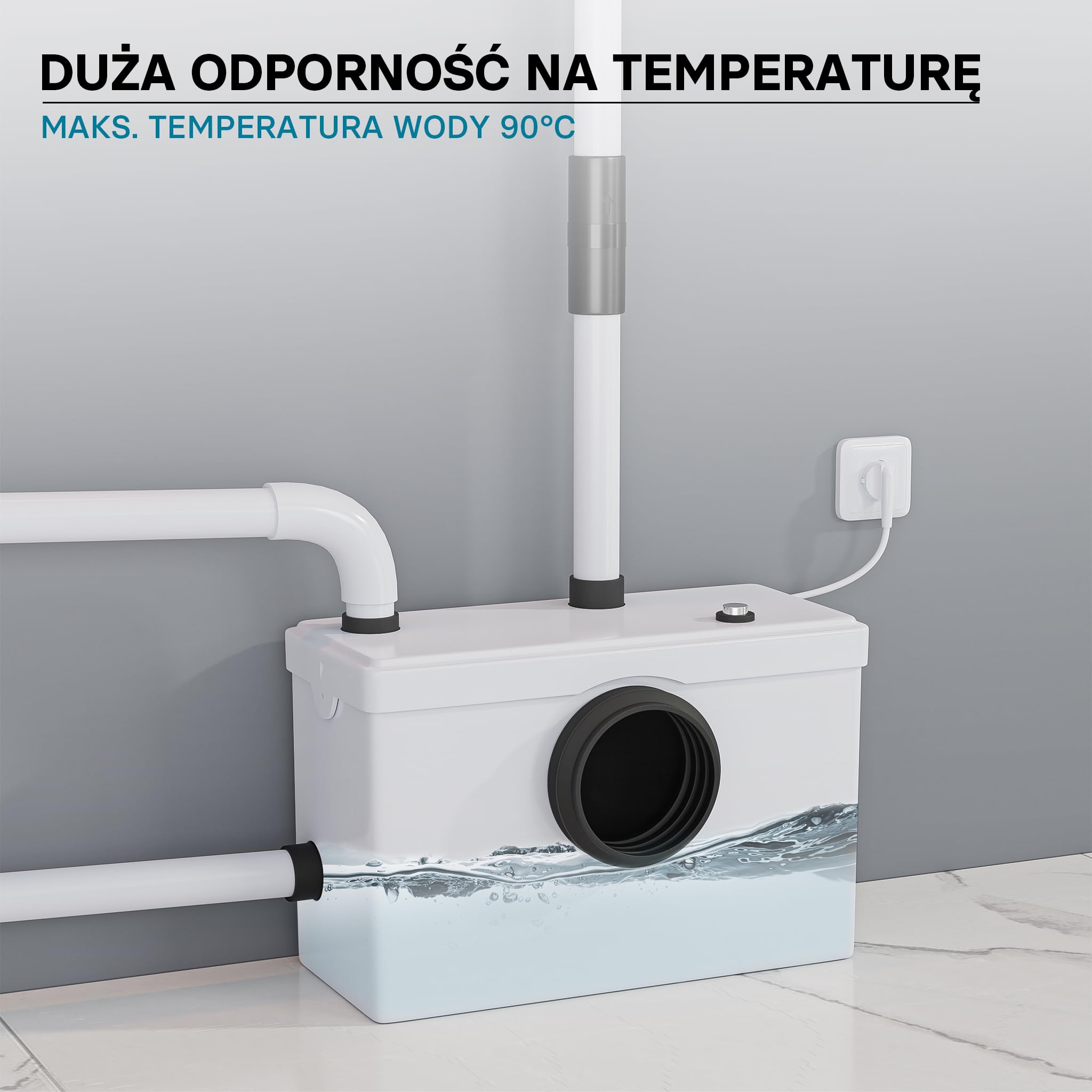 Wiltec Mała pompa ściekowa 600 W z rozdrabniaczem, wysokość podnoszenia 10 m, 3 wloty, do WC i prysznica
