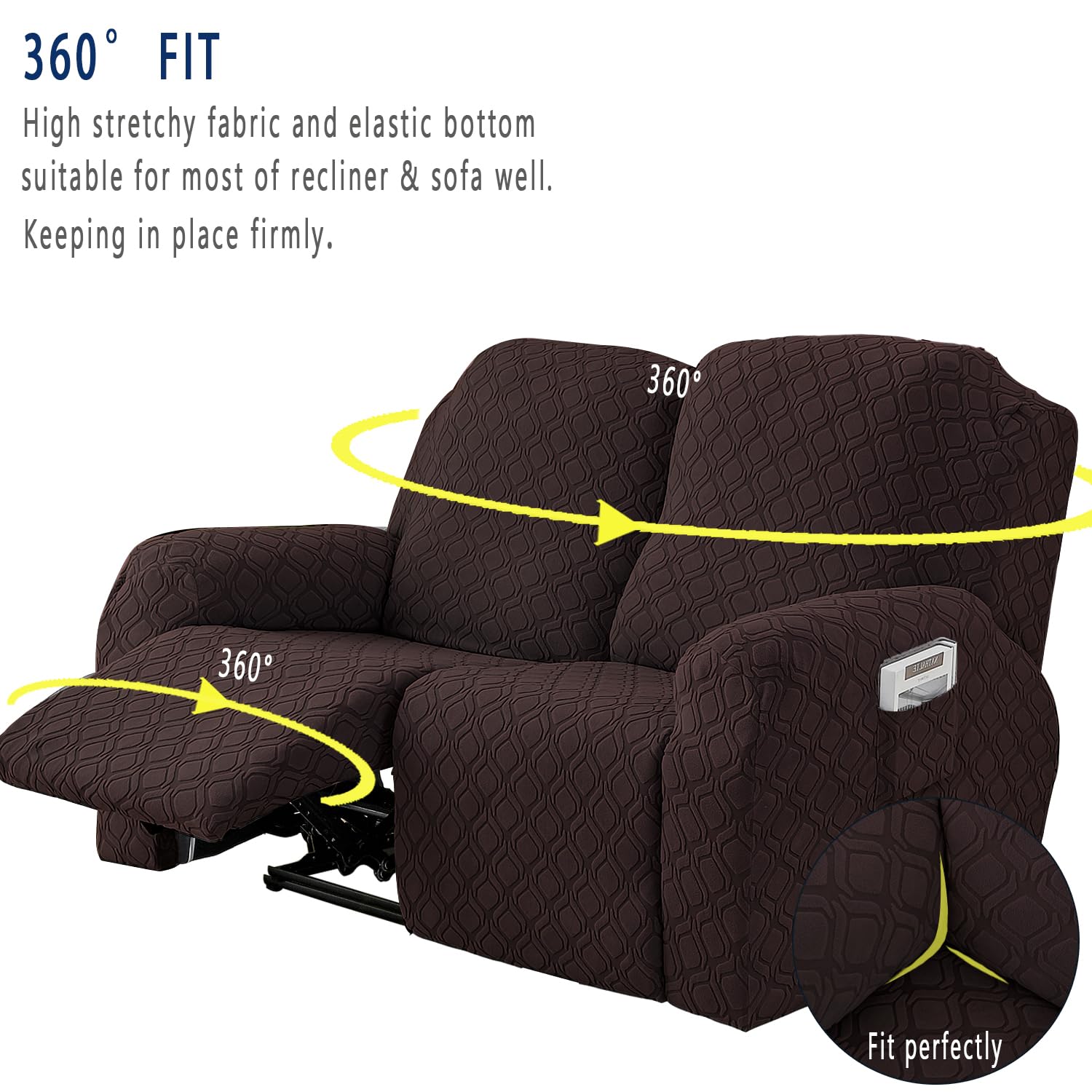 OKUYUK - Funda para silla reclinable, 4 piezas, fundas elásticas para silla reclinable, suave, protector de muebles para perros y gatos (café, 2 plazas)