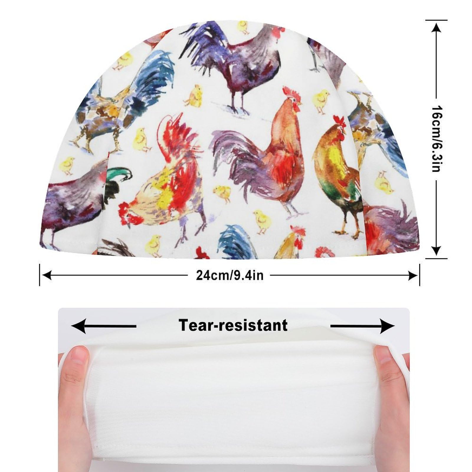 Swim Cap Watercolor Rooster and Chicken Swimming Caps for Adult Men Women