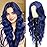 HMHIFI Blue Mixed Black Wigs for Women Long Wavy Blue Wig Natural Middle Part Synthetic Curly Hair Heat Resistant Fiber Hair Replacement Wigs for Daily Party