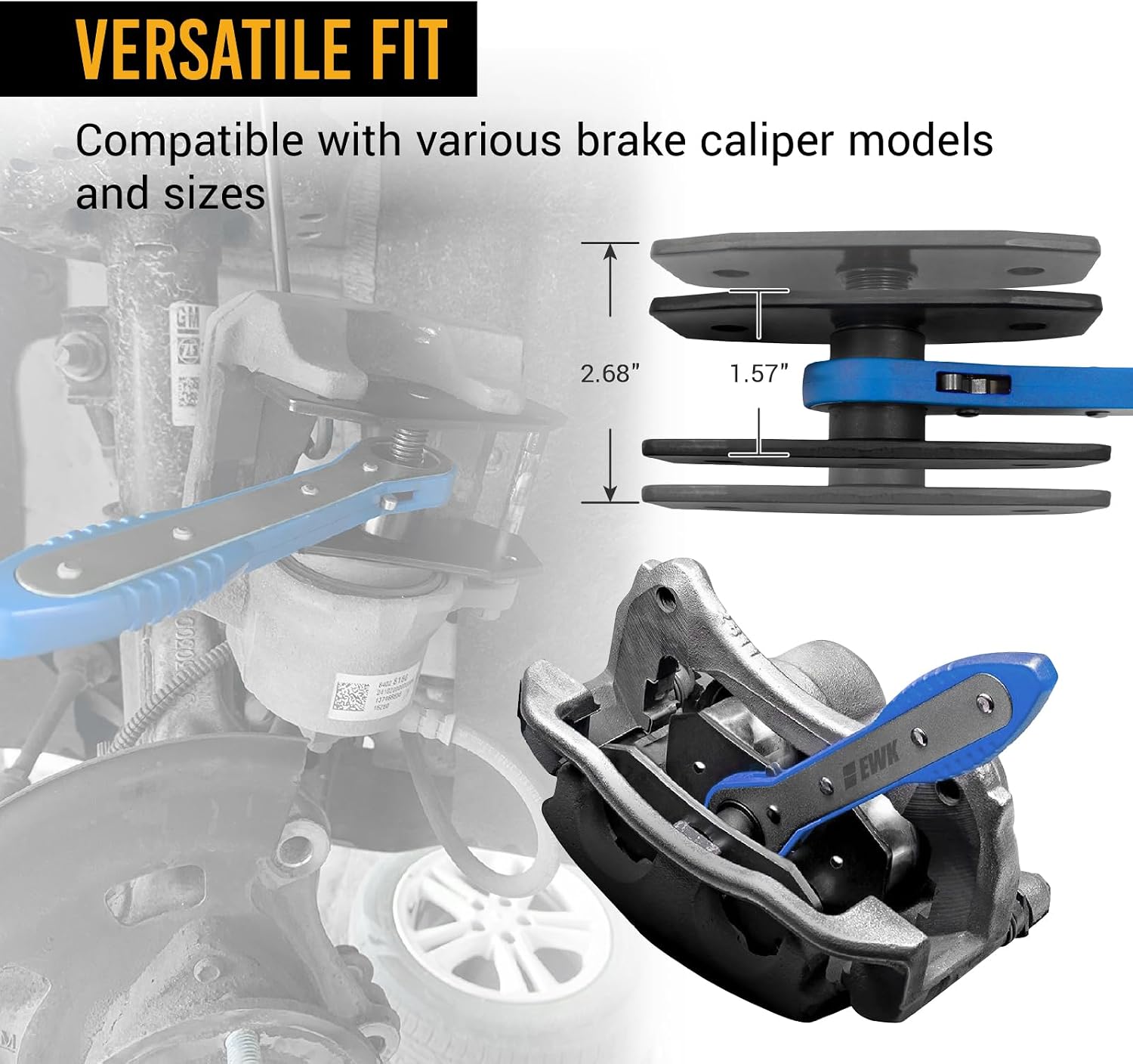 EWK Brake Caliper Press Tool Piston Spreader Pad 360 Degree Swing Ratchet Range from 1.57"-2.68"
