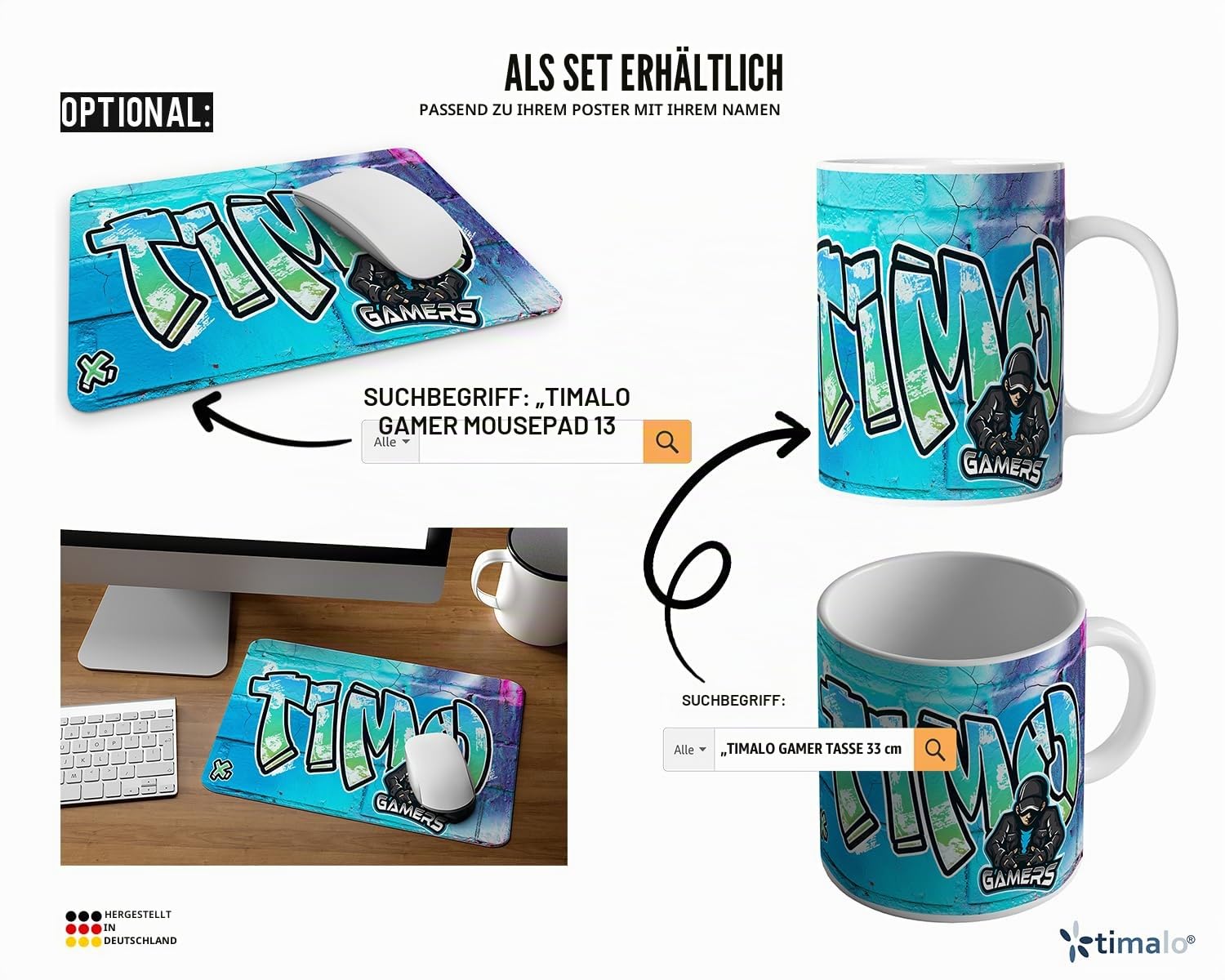 timalo® Cooles Graffiti Bild mit Namen | Modernes Wandposter für Jungs und Mädchen Teenager Kinderzimmer Wandbild Mauer schwarz-weiss Zimmer Poster personalisiert | gamer13-B180xH61cm-new