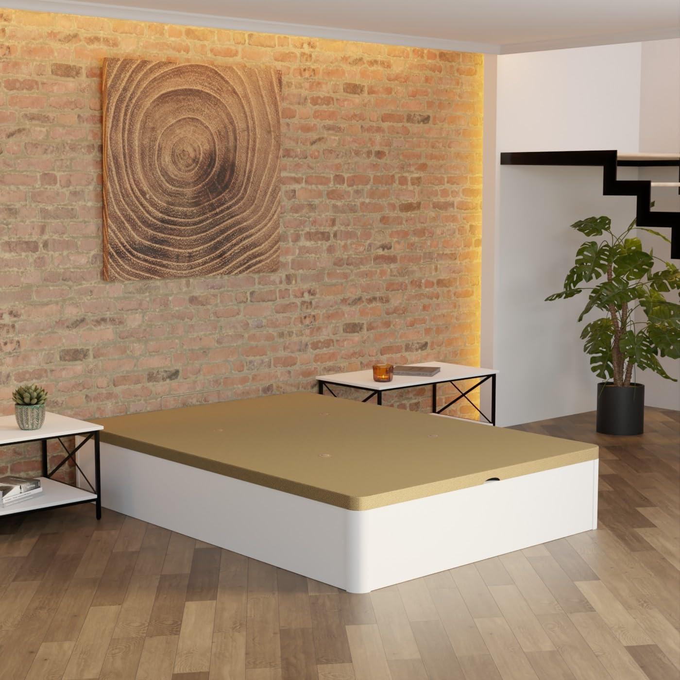 Homey - Canapé Abatible de Madera Súper Reforzado con Gran Capacidad, Esquinas Redondeadas, 135 x 190, Blanco