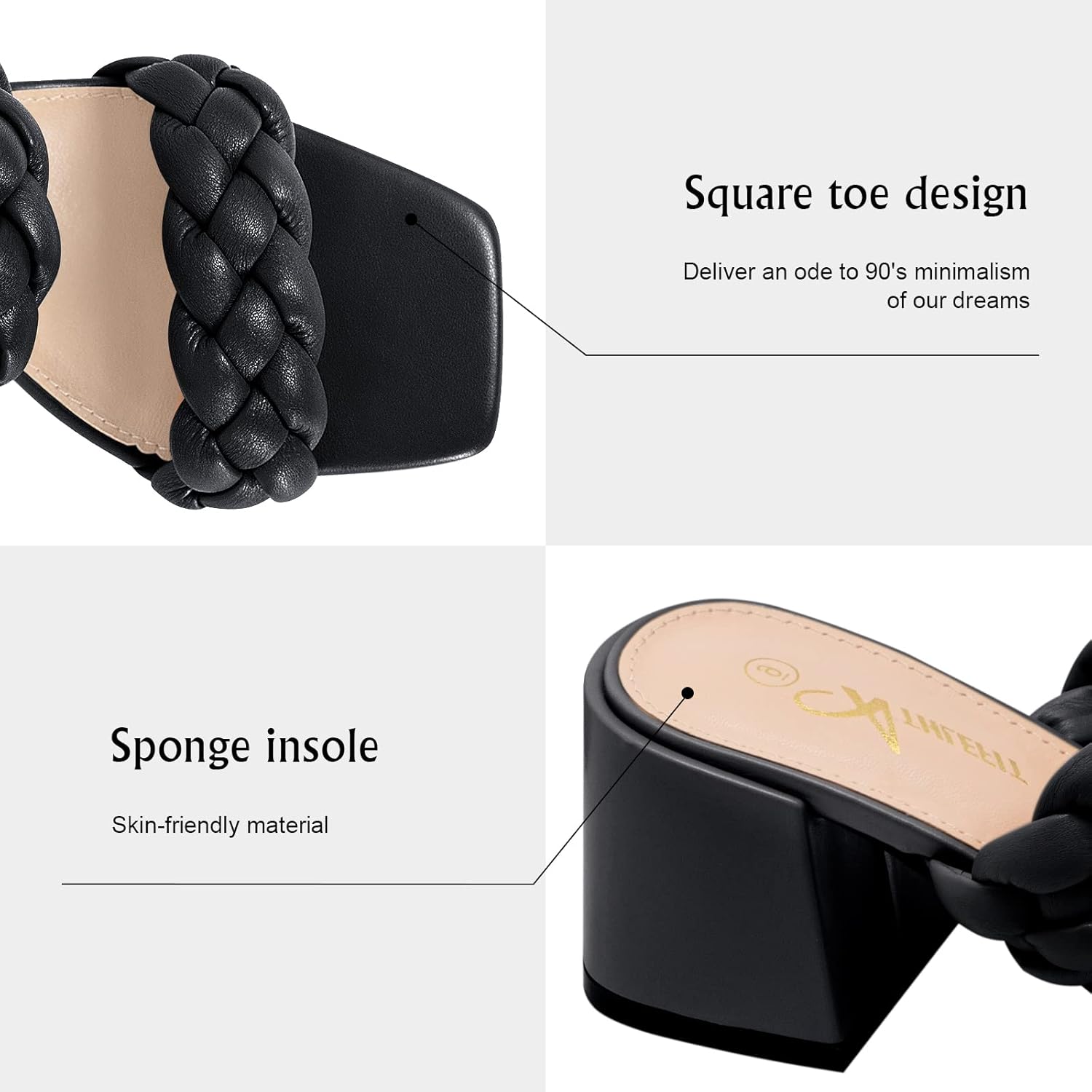 Athlefit Women's Braided Heeled Sandals Strappy Square Open Toe Heels Backless Mules Slip On Block Heels - Image 5