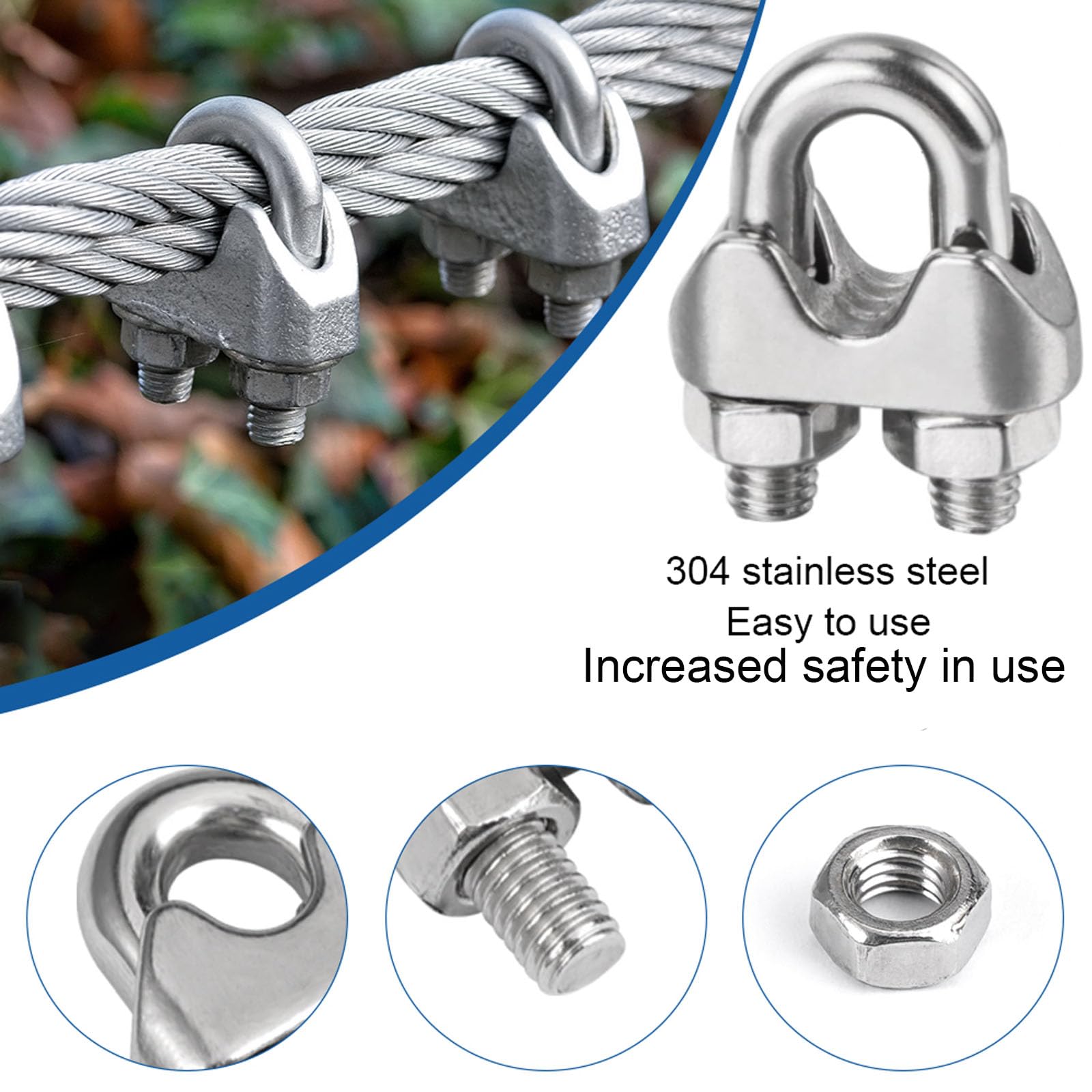 12x M6 Edelstahl Seilklemmen – U-Bolzen Mit Kontermuttern, Für Drahtseile, Gartenzaun, Wäscheleine, 6mm, 304 Edelstahl, Rutschfest