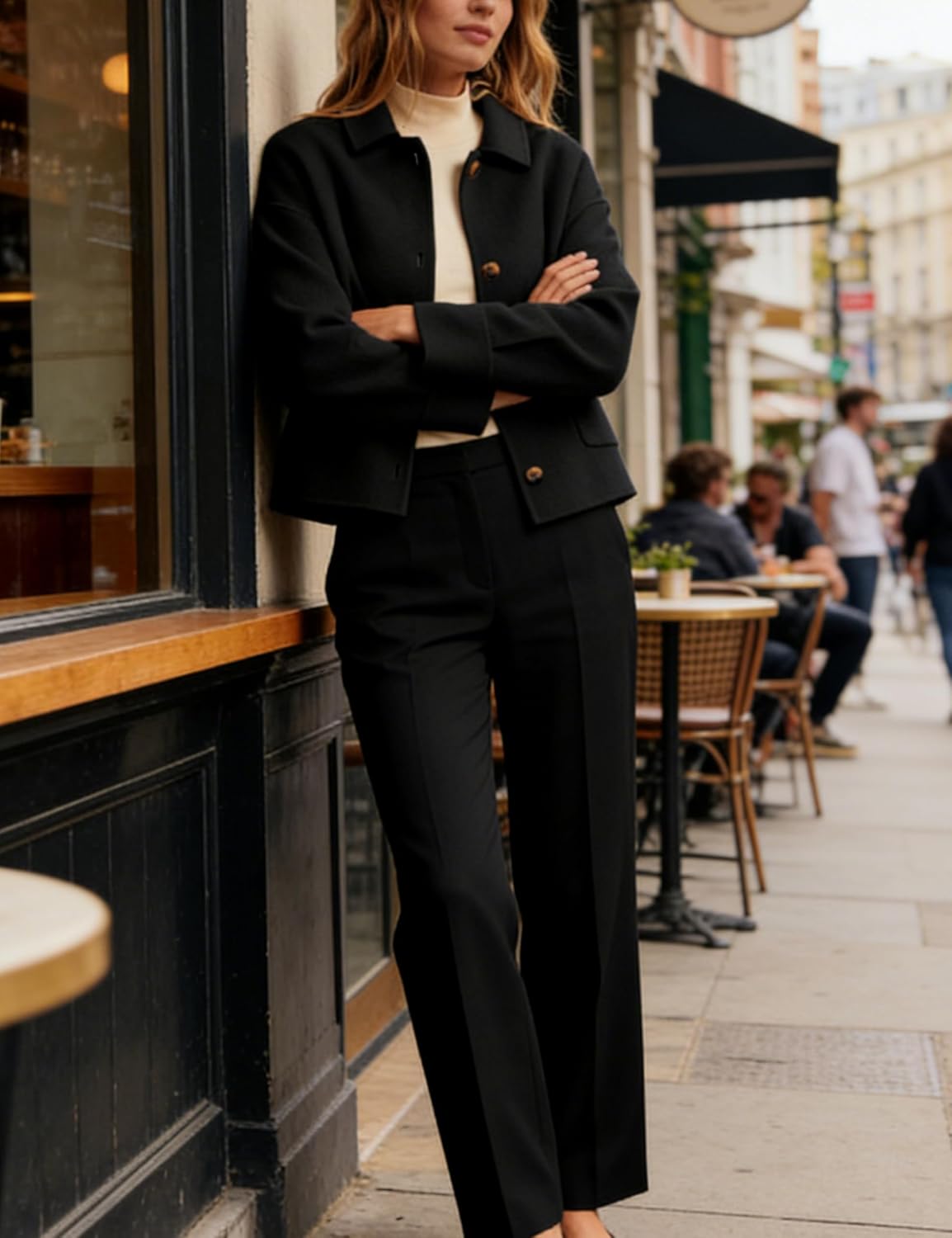 Dqbeng Women Cropped Pea Coat Boxy Fit Casual Short Jacket Outerwear with Pockets - Image 5