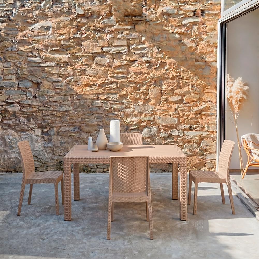 Omar & Amira Zestaw mebli ogrodowych rattan 130x75 cm stół i 4 krzesła Cappuccino
