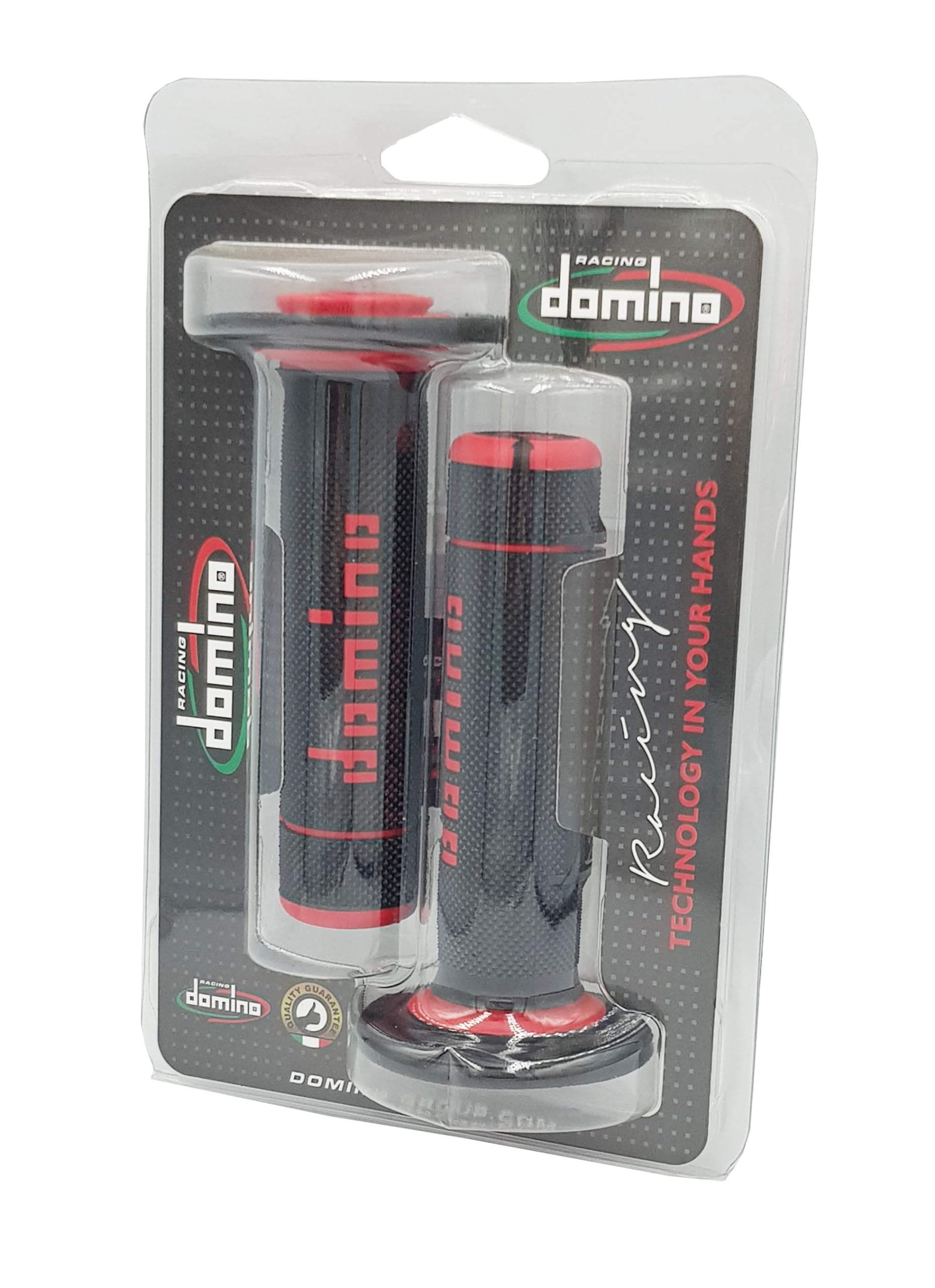 COPPIA MANOPOLE DOMINO NERO ROSSO MOTO OFF ROAD CROSS ENDURO A02041C4240A7-1