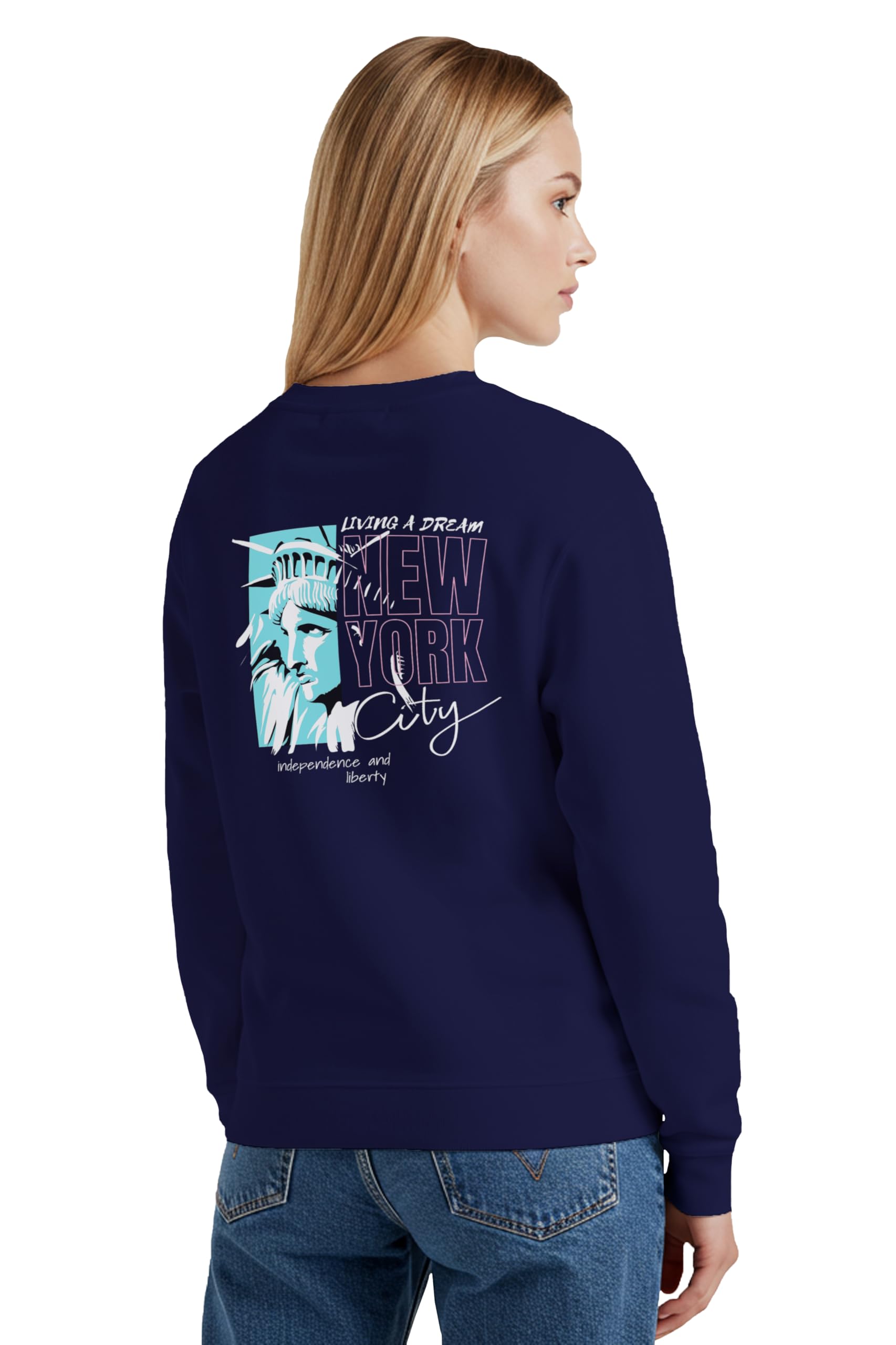 buy that trendz Winter Sweatshirt for Women Living A Dream Graphic Printed Round Neck Regular Fit Cotton Blend Gen Z Casual Sweatshirt-picture-22