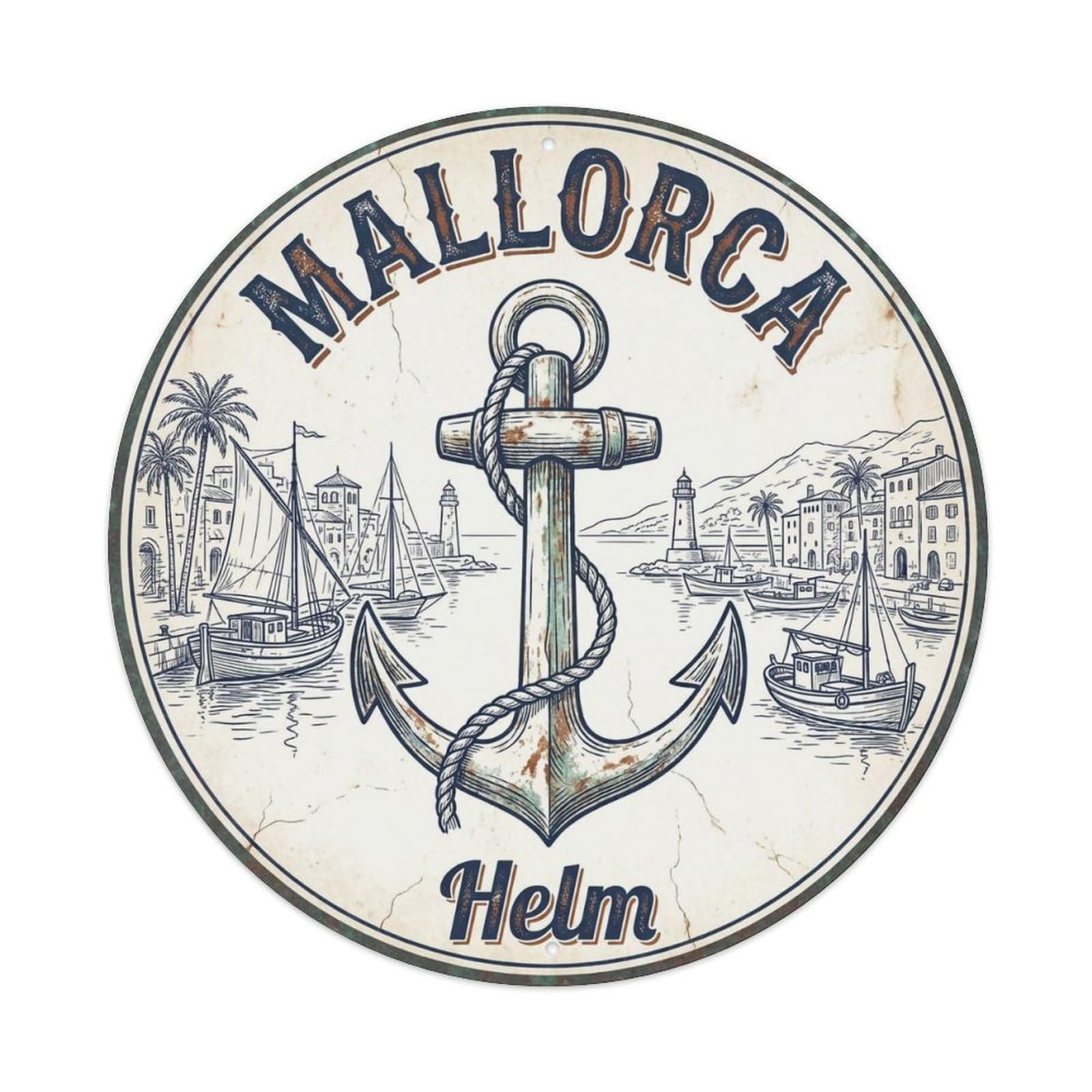 Vintage Travel Mallorca Spain Anchor Metal Tin Sign