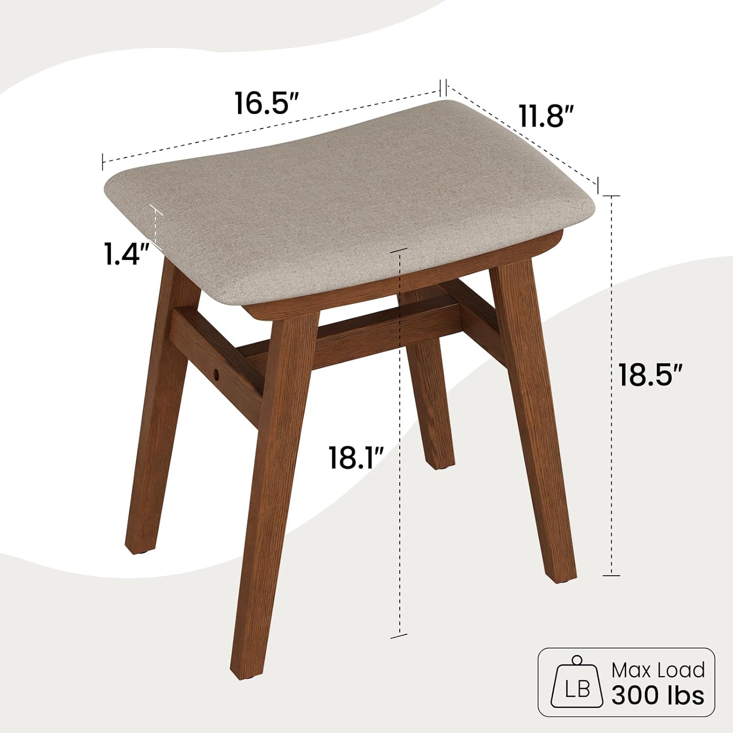 Solid Wood Small Vanity Stool Chair, Makeup Stools for Vanity Desk, Bathroom Vanity Chair, Padded Foot Stool for Living Room, Ottoman Foot Rest for Couch, Small Bench for Entryway, Walnut