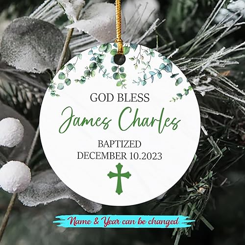 Miniatura 8 de Adornos colgantes bautizados personalizados, adorno bautizado con Dios bendiga, adornos de Dios te bendiga, recuerdos de Navidad, nombre y fecha