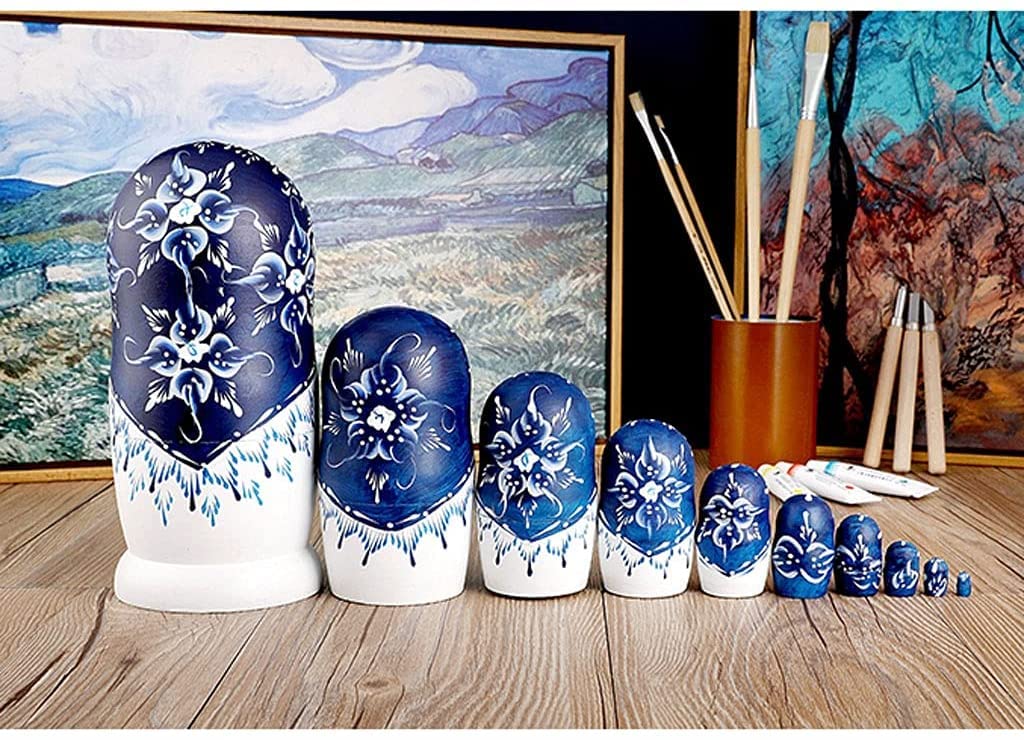 Rosyjskie Zestaw 10 Sztuk Lalek Matryoshka Zagnieżdżanie, Tradycyjne Rosyjskie Lalki Drewniane Układanie Zabawek Prezent Lalka Matrioszka