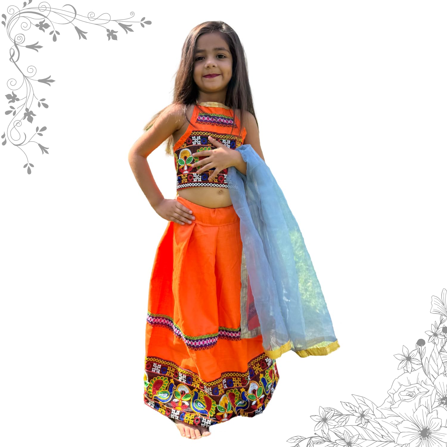 Kids Lehenga Choli Set with Sequin Blouse | Satin Flared Ghagra Dress for Girls | Traditional Indian Outfit for Wedding, Party, Navratri & Festivals (girls, Black, 4-5 YEAR)