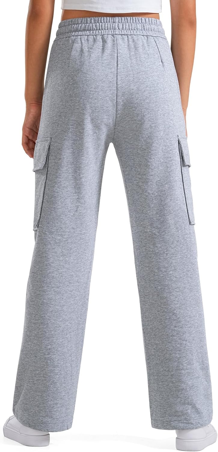 BOOPH Girls Sweatpants Kids Drawstring Cargo Pants Teen Girls Wide Leg Baggy Joggers Pants with Pockets - Image 4