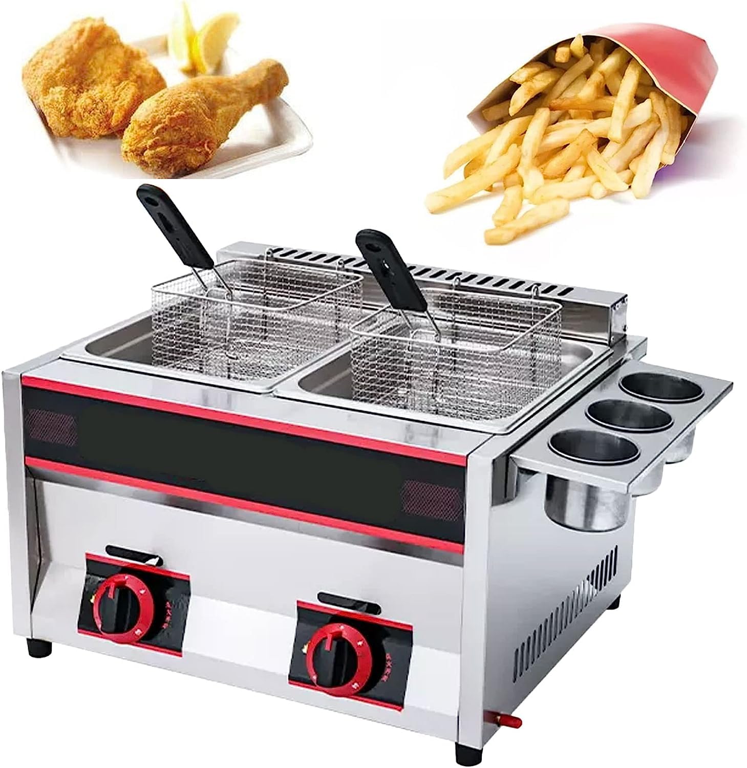 AYCDL Gas Fryer Commercial countertop deep Fryer, Stainless Steel Single Tank Double Tank Kitchen Fryer Machine, LPG Gas Fryer Fryer with Basket for French Fries, tur,Style2,Style2