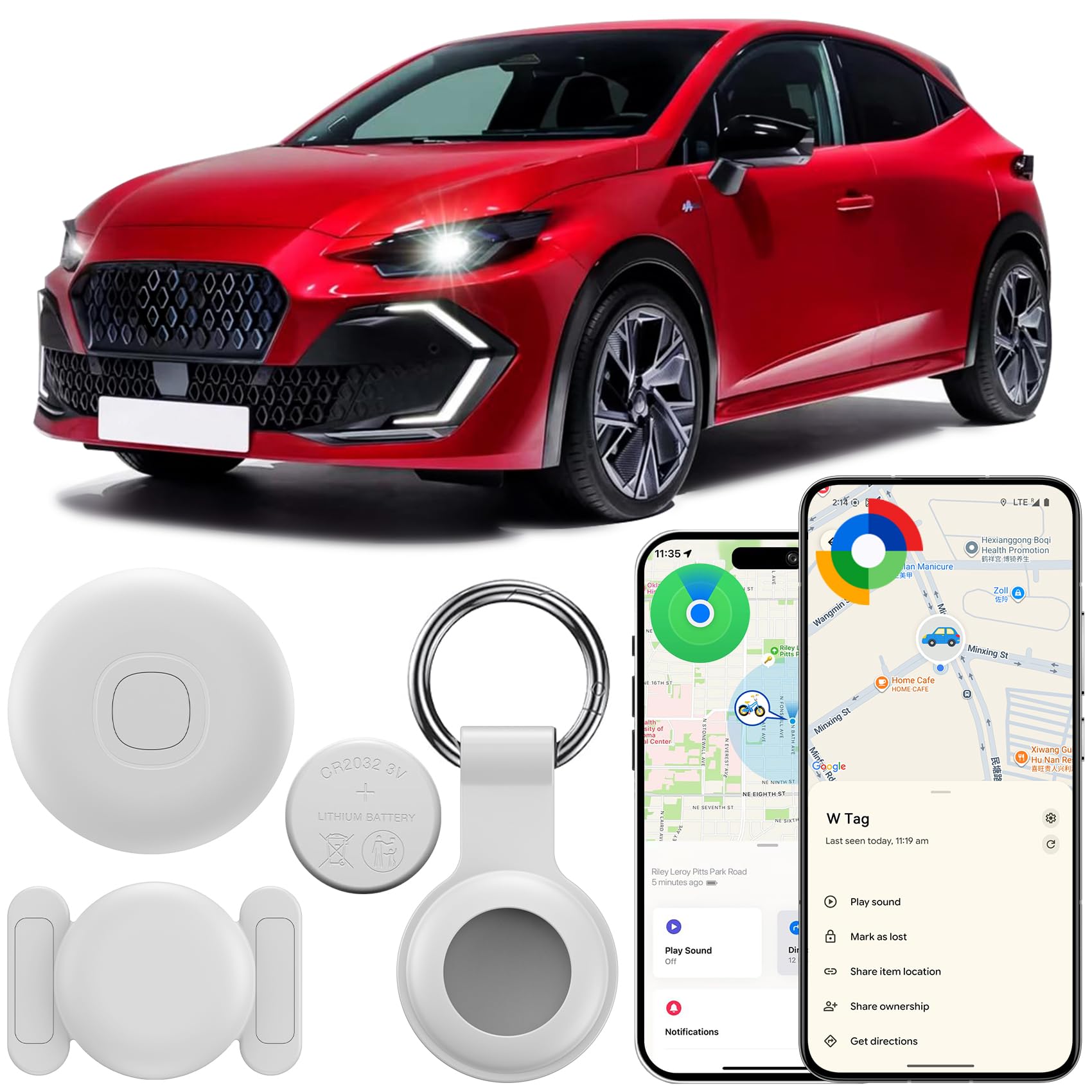 Traceur GPS Voiture sans Abonnement,Bluetooth Tracker Android et iOS,Smart Tag Tracker de Voiture Magnétique,Étanche IP68, Localisateur Mini Tracker GPS sans SIM pour Auto,Valises (Blanc)